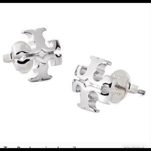Tory Burch silver logo stud earrings